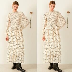 NWT NEW Alix of Bohemia Shelby Cream Dot Smocked Maxi Dress